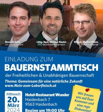 Am 20. März laden wir euch herzlich zu unserem #Bauernstammtisch ''Gemeinsam für eine natürliche Zukunft'', in Haidenbach ein. 🐖🥩 ...