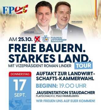 Gemeinsam mit FPÖ-Chef Erwin Angerer laden wir euch zum #Wahlauftakt für die #Landwirtschaftskammerwahl 🗳️🌾 am 25